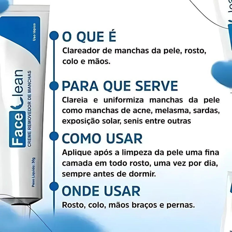 Face Clean 30g - Clareador de Manchas e Melasmas - Loja Oficial